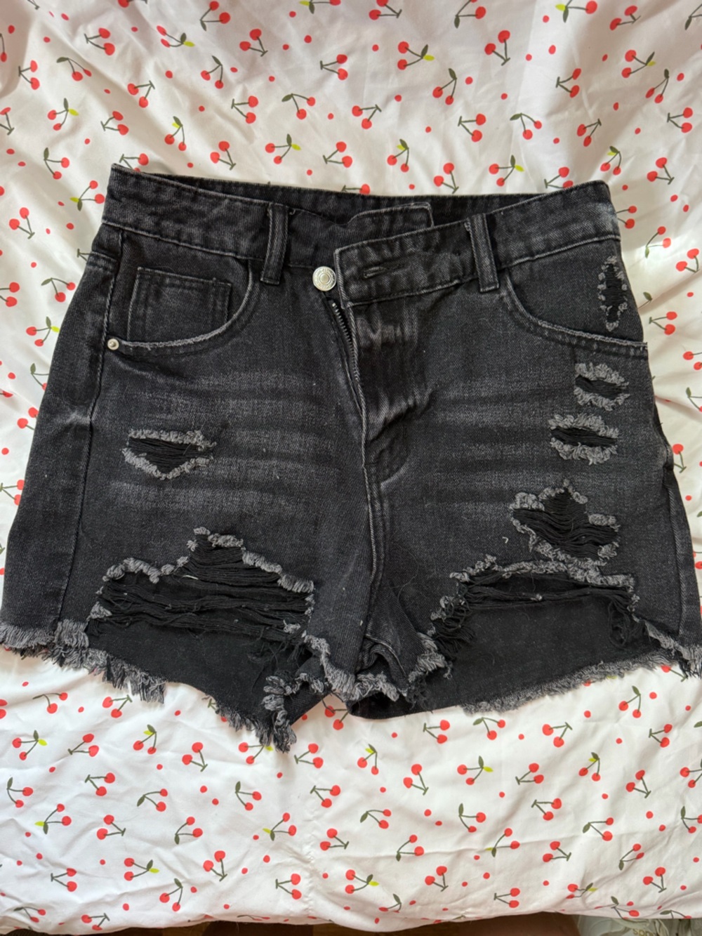 SHEIN Black Distressed High-Rise Denim Shorts